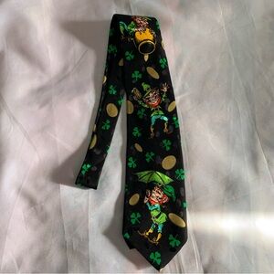 Addiction Silk Leprechaun Themed Black Green Tie St. Patrick’s Day Fun Irish